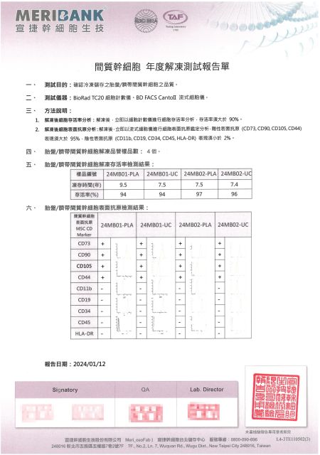 胎盤、臍帶間質幹細胞活性報告